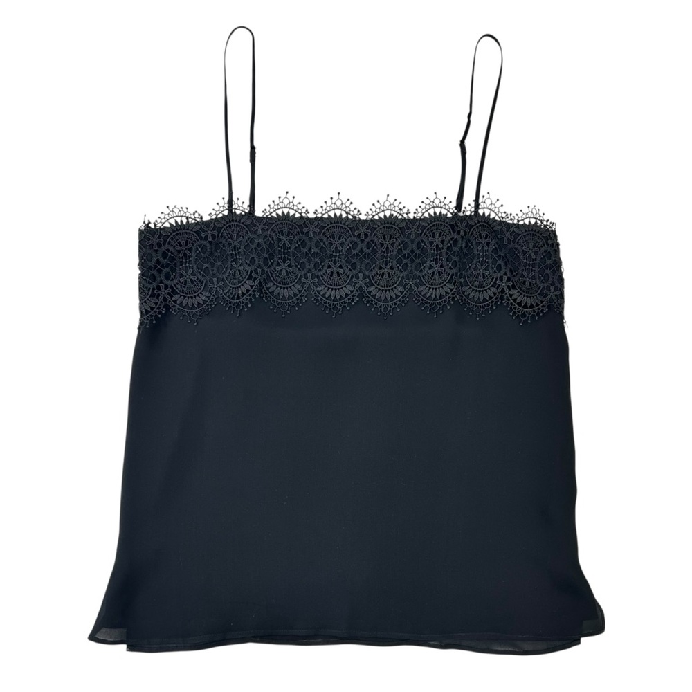 CAMI NYC Black Lace Trimmed Sleeveless Lined Silk Camisole Cami Top sz S